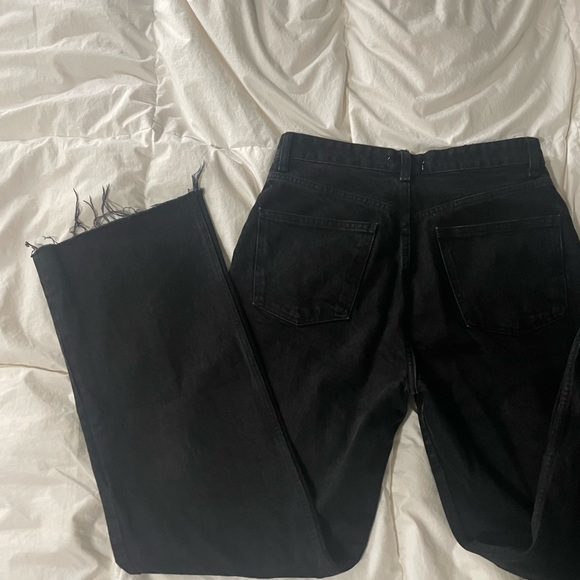 Zara Wide Leg Jeans with fray bottom Black US 8 - Picture 10 of 13